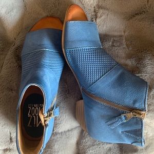 Miz Mooz Leather Peep-Toe Booties - Clermont. Blue Size 37